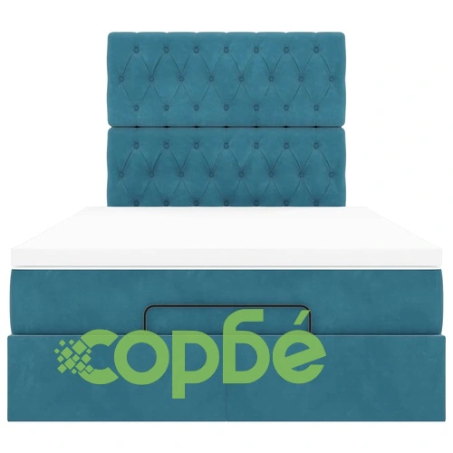 Османска легло с матрак, топ матрак и LED осветление, 120x190 см, тъмносиньо кадифе ➤ топ цена ➤ sorbe.bg