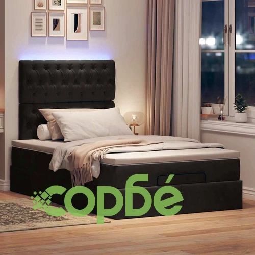 Османско легло с матраци и LED осветление, черно, 120x200 см, кадифе ➤ топ цена ➤ sorbe.bg
