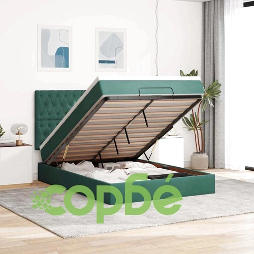 Луксозно Османско Легло с Матраци и LED Осветление, 140x190 см, Тъмнозелено Кадифе ➤ топ цена ➤ sorbe.bg