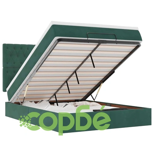 Луксозно Османско Легло с Матраци и LED Осветление, 140x190 см, Тъмнозелено Кадифе ➤ топ цена ➤ sorbe.bg