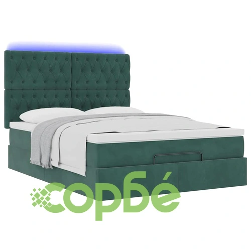 Луксозно Османско Легло с Матраци и LED Осветление, 140x190 см, Тъмнозелено Кадифе ➤ топ цена ➤ sorbe.bg