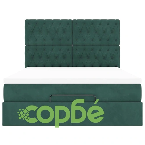 Луксозно Османско Легло с Матраци и LED Осветление, 140x190 см, Тъмнозелено Кадифе ➤ топ цена ➤ sorbe.bg