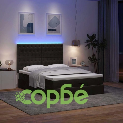 Луксозно Османско Легло с Матраци и LED Осветление, Черно Кадифе, 140x200 см ➤ топ цена ➤ sorbe.bg