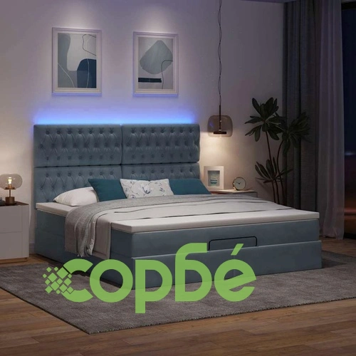 Луксозно османско легло с матраци и LED осветление, 160x200 см, тъмносиво кадифе ➤ топ цена ➤ sorbe.bg