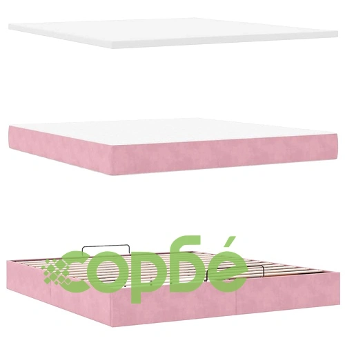 Османско легло с матраци и LED осветление, 160x200 см, розово кадифе ➤ топ цена ➤ sorbe.bg