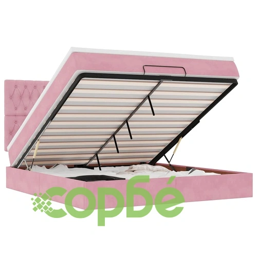 Османско легло с матраци и LED осветление, 160x200 см, розово кадифе ➤ топ цена ➤ sorbe.bg