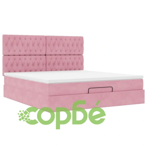 Османско легло с матраци и LED осветление, 160x200 см, розово кадифе ➤ топ цена ➤ sorbe.bg