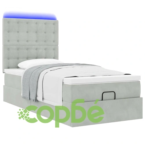 Османска легло с матрак, топ матрак и LED осветление, 80x200 см, светлосиво кадифе ➤ топ цена ➤ sorbe.bg