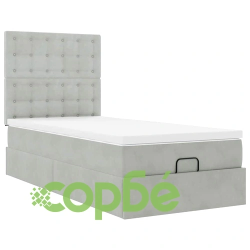 Османска легло с матрак, топ матрак и LED осветление, 80x200 см, светлосиво кадифе ➤ топ цена ➤ sorbe.bg