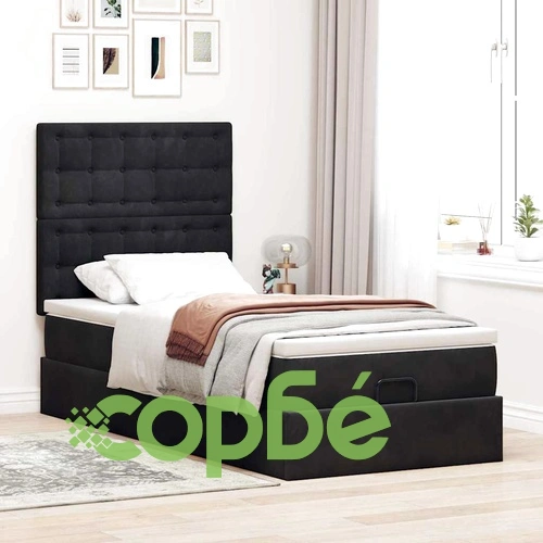 Османска легло с матрак, топ матрак и LED осветление, 80x200 см, черно кадифе ➤ топ цена ➤ sorbe.bg