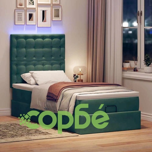 Луксозно Османско Легло с Матраци и LED Осветление, 80x200 см, Тъмнозелено Кадифе ➤ топ цена ➤ sorbe.bg