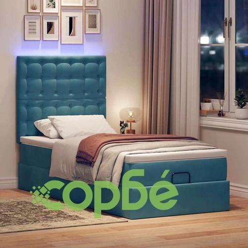 Луксозно Османско Легло с Матраци и LED Осветление, 80x200 см, Тъмносиньо Кадифе ➤ топ цена ➤ sorbe.bg