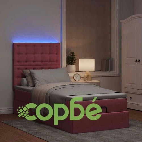 Луксозно османско легло с матрак и LED осветление, розово, 80x200 см, кадифе ➤ топ цена ➤ sorbe.bg