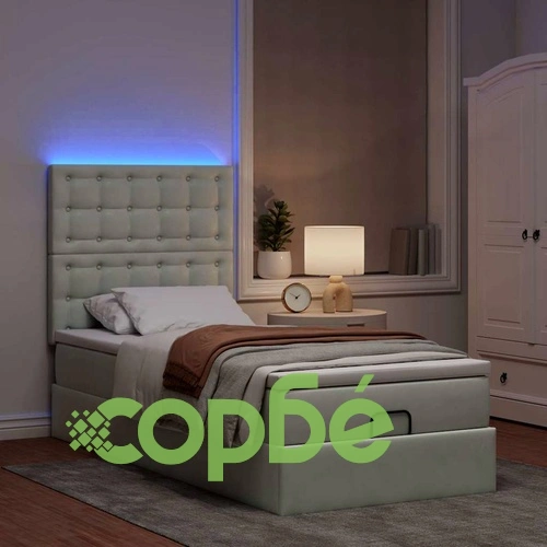 Османско легло с матраци и LED осветление, 90x190 см, светлосиво кадифе ➤ топ цена ➤ sorbe.bg