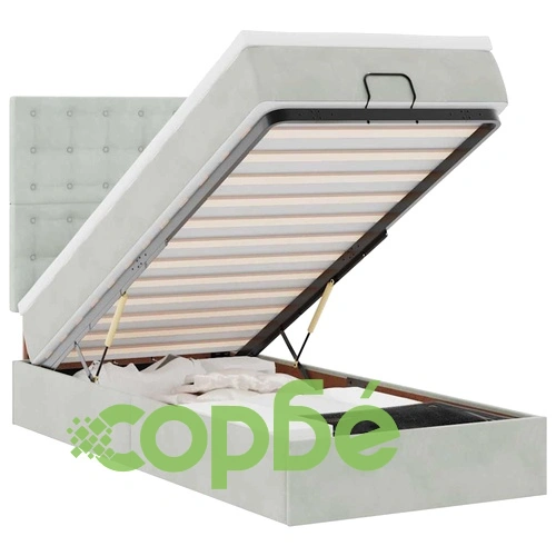 Османско легло с матраци и LED осветление, 90x200 см, светлосиво кадифе ➤ топ цена ➤ sorbe.bg