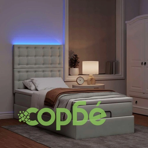 Османско легло с матраци и LED осветление, 90x200 см, светлосиво кадифе ➤ топ цена ➤ sorbe.bg