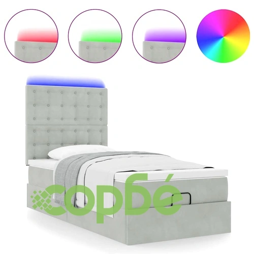 Османско легло с матраци и LED осветление, 90x200 см, светлосиво кадифе ➤ топ цена ➤ sorbe.bg