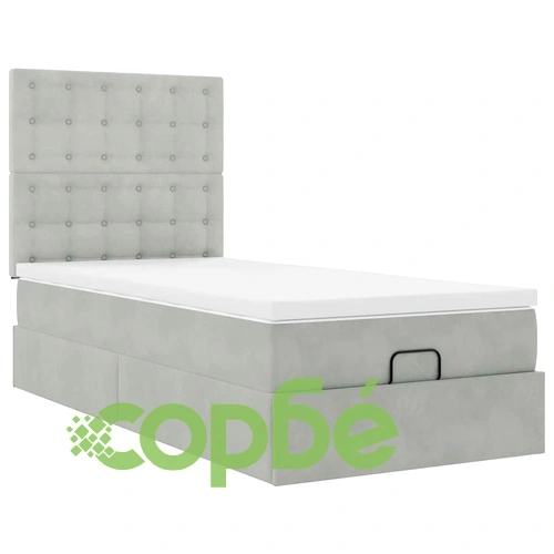Османско легло с матраци и LED осветление, 90x200 см, светлосиво кадифе ➤ топ цена ➤ sorbe.bg