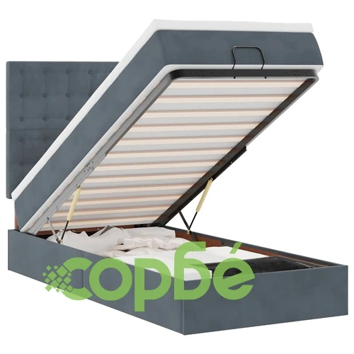 Османско легло с матрак, топ матрак и LED осветление, 90x200 см, тъмносиво кадифе ➤ топ цена ➤ sorbe.bg