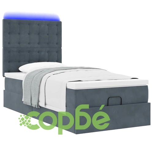 Османско легло с матрак, топ матрак и LED осветление, 90x200 см, тъмносиво кадифе ➤ топ цена ➤ sorbe.bg