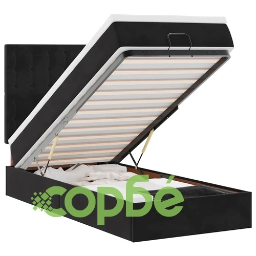 Османско легло с матраци и LED осветление, 90x200 см, черно кадифе ➤ топ цена ➤ sorbe.bg