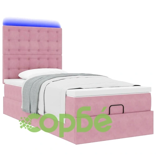 Османско легло с матраци и LED осветление, розово, 90x200 см, кадифе ➤ топ цена ➤ sorbe.bg