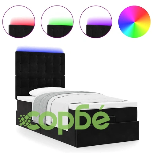 Османско легло с матраци и LED осветление, 100x200 см, черно кадифе ➤ топ цена ➤ sorbe.bg