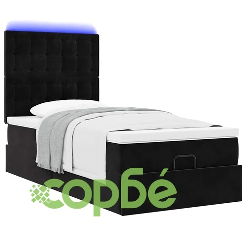 Османско легло с матраци и LED осветление, 100x200 см, черно кадифе ➤ топ цена ➤ sorbe.bg