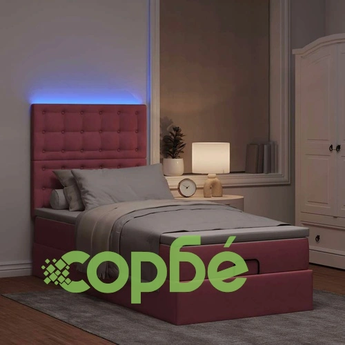 Османско легло с матраци и LED осветление, 100x200 см, розово кадифе ➤ топ цена ➤ sorbe.bg
