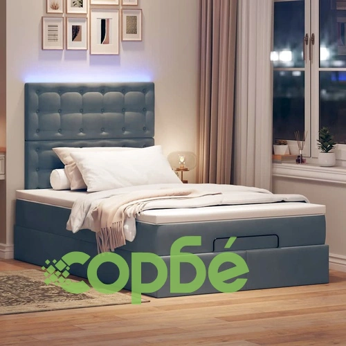Османско легло с матраци и LED осветление, 120x200 см, тъмносиво кадифе ➤ топ цена ➤ sorbe.bg