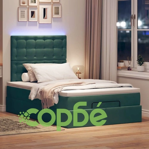 Османска легло с матраци и LED, тъмнозелено, 120x200 см, кадифе ➤ топ цена ➤ sorbe.bg