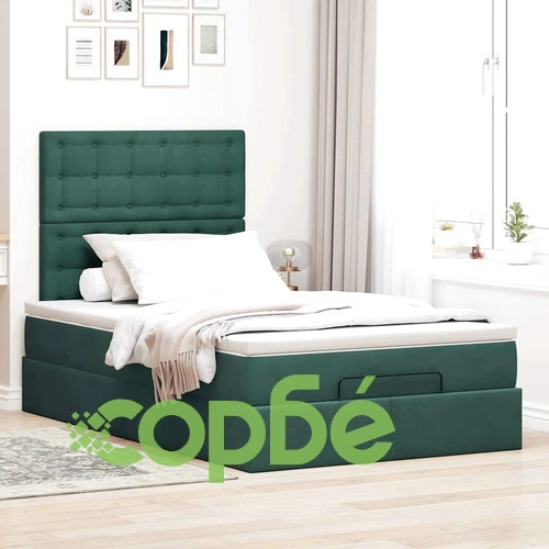 Османска легло с матраци и LED, тъмнозелено, 120x200 см, кадифе ➤ топ цена ➤ sorbe.bg