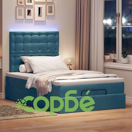 Османско легло с матраци и LED осветление, 120x200 см, тъмносиньо кадифе ➤ топ цена ➤ sorbe.bg