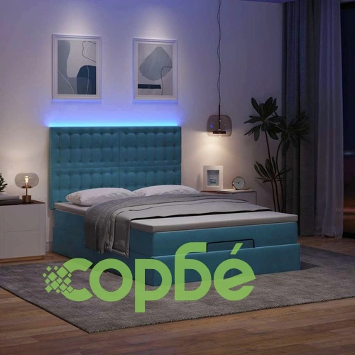 Луксозно османско легло от кадифе с матрак, топ матрак и LED осветление, тъмносиньо, 140x200 см ➤ топ цена ➤ sorbe.bg