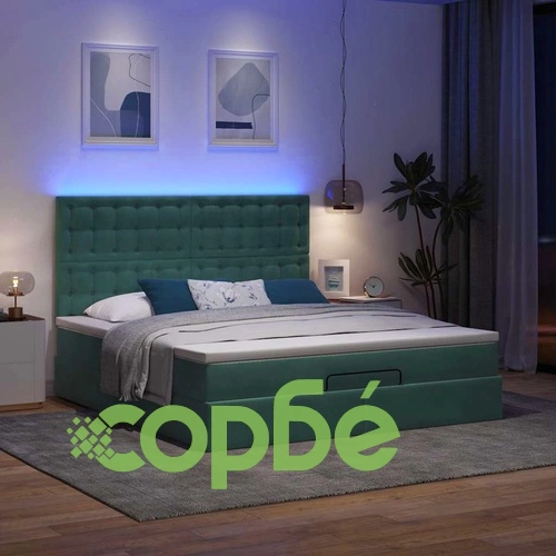 Луксозно Османско Легло с Матраци и LED Осветление, 160x200 см, Тъмнозелено Кадифе ➤ топ цена ➤ sorbe.bg