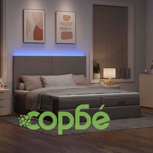 Османско легло с матраци и LED осветление, таупе, 160x200 см, текстил ➤ топ цена ➤ sorbe.bg