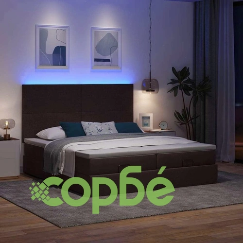 Легло тип Османска с матраци и LED осветление, тъмнокафяво, 180x200 см, плат ➤ топ цена ➤ sorbe.bg