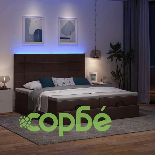 Луксозно Османско Легло с Матраци и LED Осветление, 160x200 см, Тъмнокафява Текстилна Тапицерия ➤ топ цена ➤ sorbe.bg