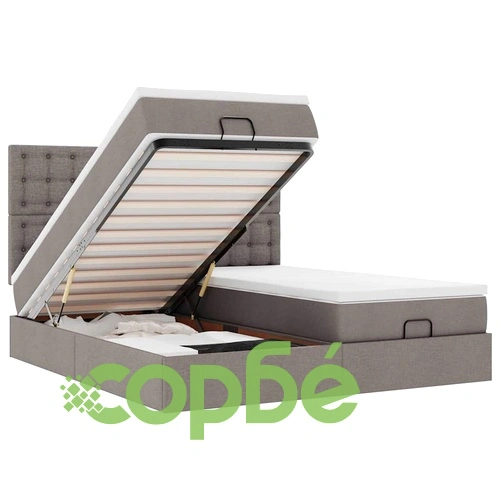 Тапицирано легло с матраци и LED осветление, таупе, 160x200 см, полиестер ➤ топ цена ➤ sorbe.bg