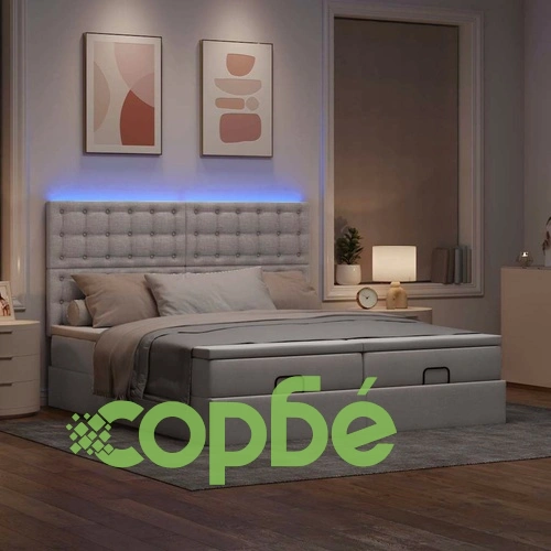 Тапицирано легло с матраци и LED осветление, таупе, 160x200 см, полиестер ➤ топ цена ➤ sorbe.bg