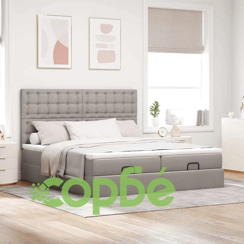 Тапицирано легло с матраци и LED осветление, таупе, 160x200 см, полиестер ➤ топ цена ➤ sorbe.bg