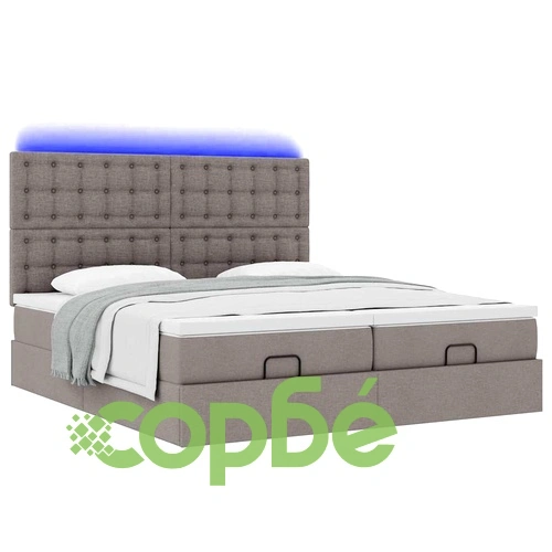 Тапицирано легло с матраци и LED осветление, таупе, 160x200 см, полиестер ➤ топ цена ➤ sorbe.bg