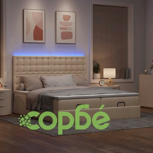 Кремаво двойно легло с матраци и LED осветление, 200x200 см, плат ➤ топ цена ➤ sorbe.bg