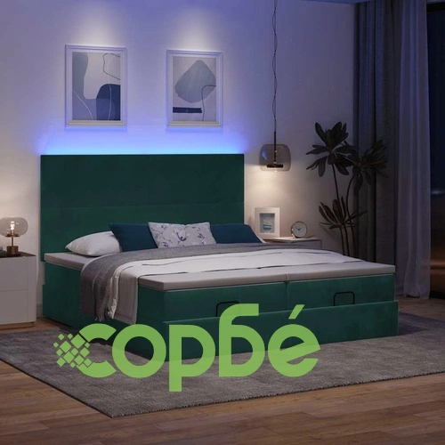 Османска легло с матраци и LED осветление, 160x200 см, тъмнозелено кадифе ➤ топ цена ➤ sorbe.bg