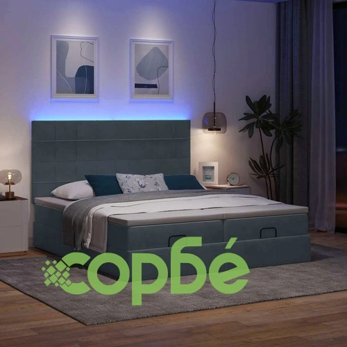 Кадифено легло тип Османска с LED осветление, матраци и място за съхранение, тъмносиво, 160x200 см ➤ топ цена ➤ sorbe.bg