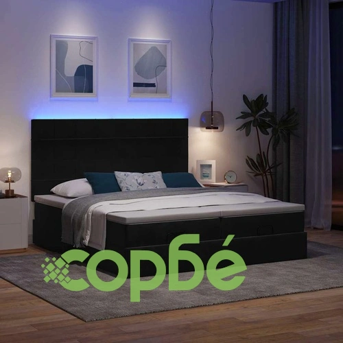 Луксозно кадифено легло тип османка с матраци и LED осветление, черно, 180x200 см ➤ топ цена ➤ sorbe.bg
