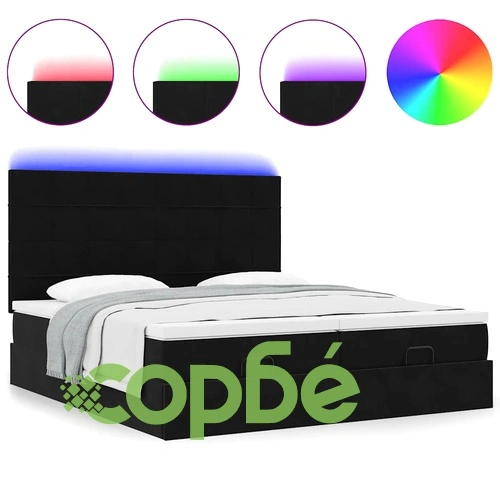 Луксозно кадифено легло тип османка с матраци и LED осветление, черно, 180x200 см ➤ топ цена ➤ sorbe.bg