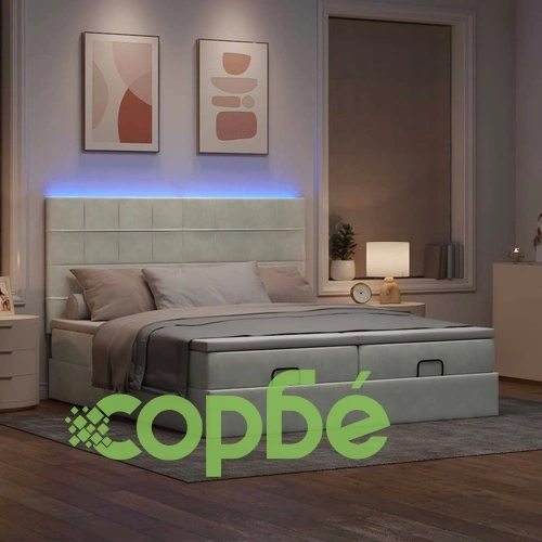 Османска легло с матраци и LED, светлосиво, 200x200 см, кадифе ➤ топ цена ➤ sorbe.bg