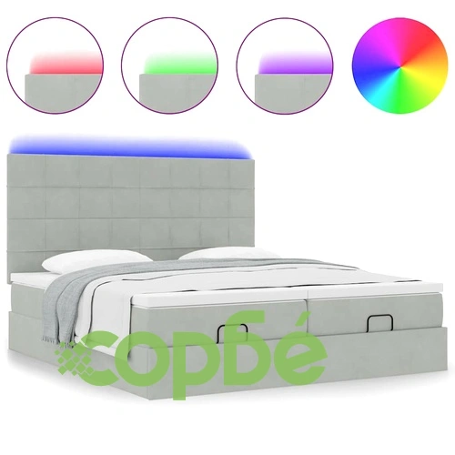 Османска легло с матраци и LED, светлосиво, 200x200 см, кадифе ➤ топ цена ➤ sorbe.bg