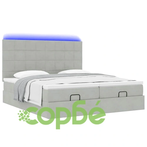 Османска легло с матраци и LED, светлосиво, 200x200 см, кадифе ➤ топ цена ➤ sorbe.bg